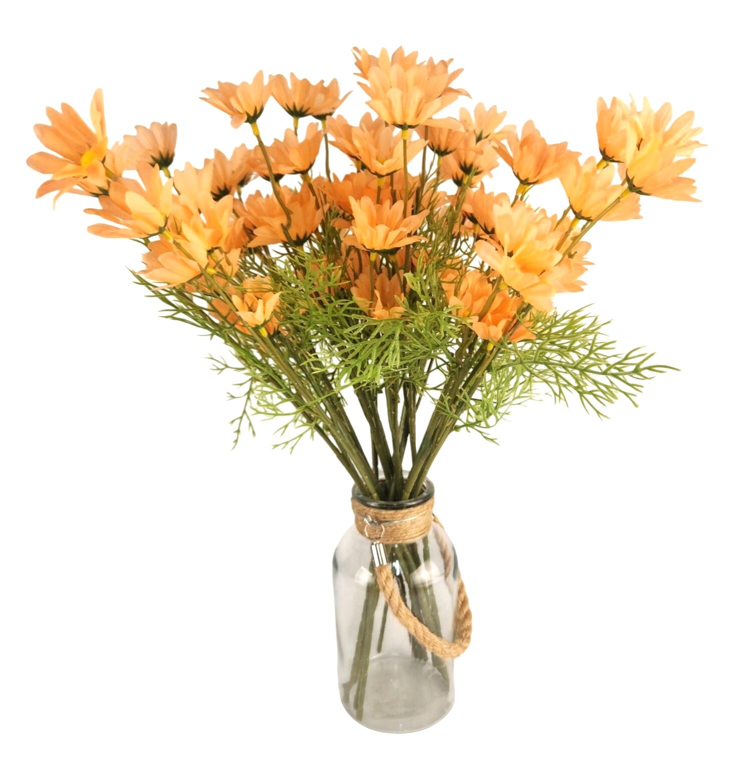 Peach Apricot Faux Daisy Stem 20 Inch Artificial Wildflower Set of 6 Farmhouse F
