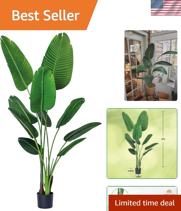 Stylish 5ft Faux Bird of Paradise Tree in Sleek Black Planter – Maintenance-Free