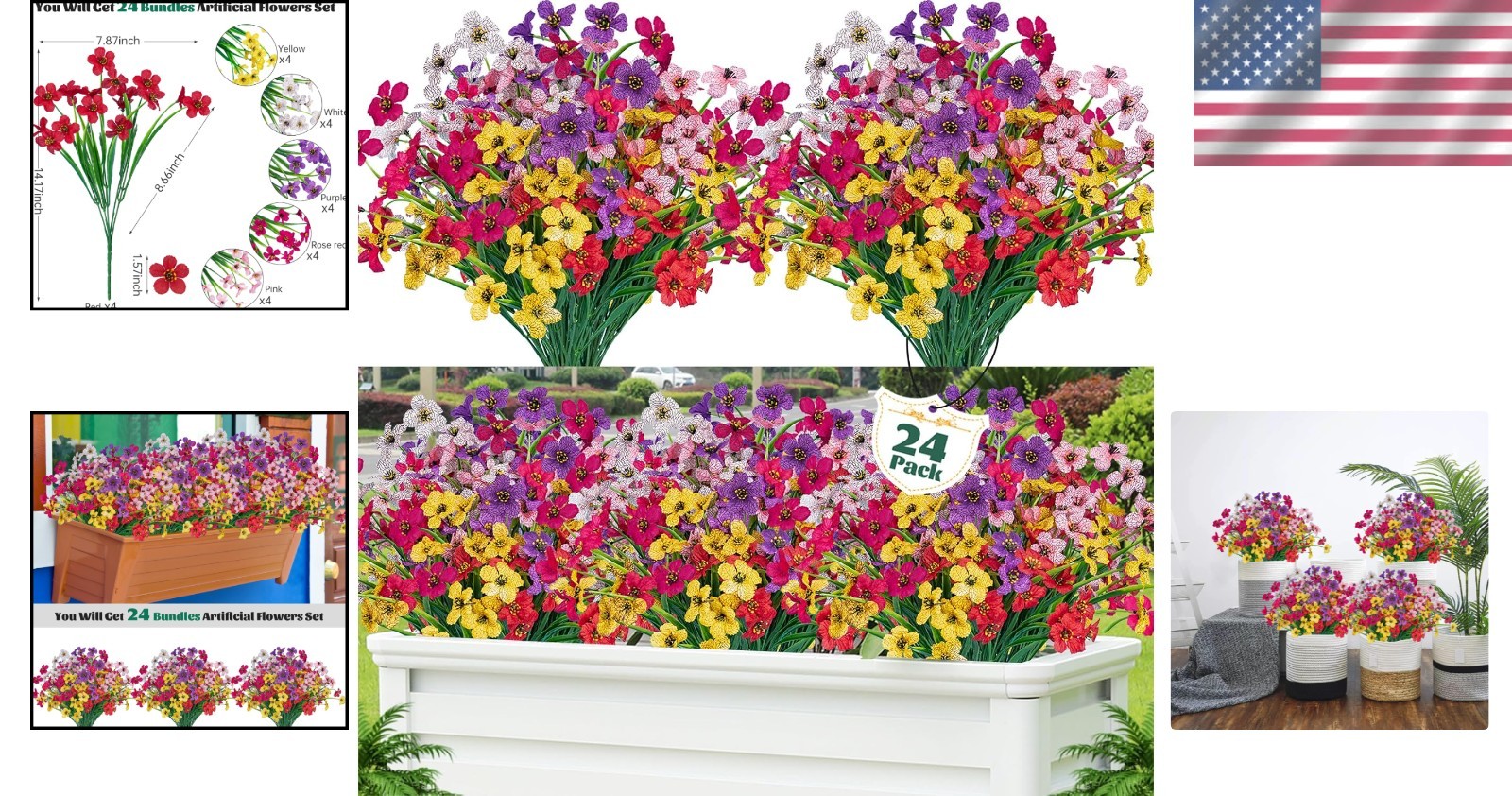 24 Pcs UV Resistant Artificial Flowers – Perfect for Indoor and Outdoor Decor