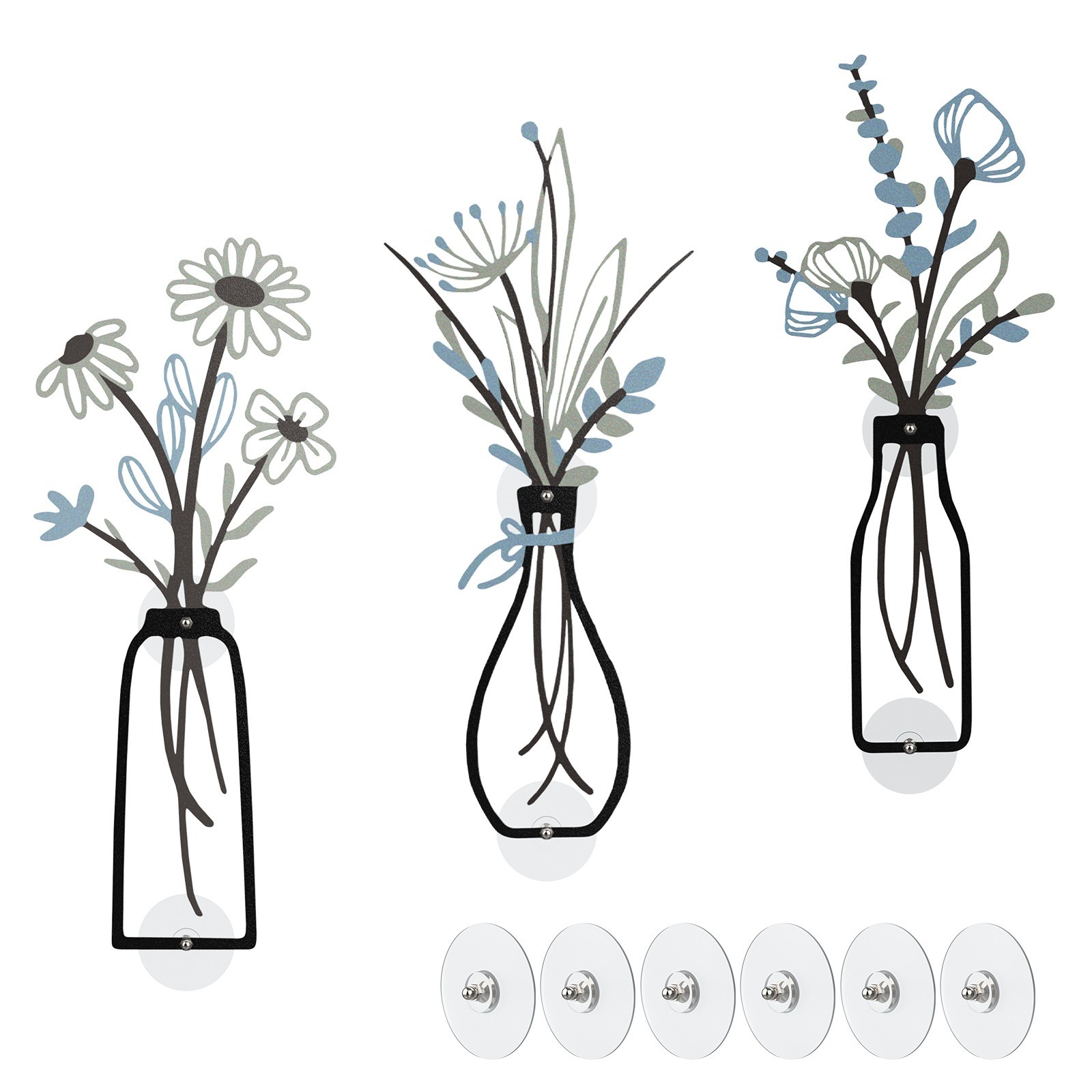 3 Pieces Metal Flowers Wall Arts – Rustic Decor Minimalist Flower Wall Decors