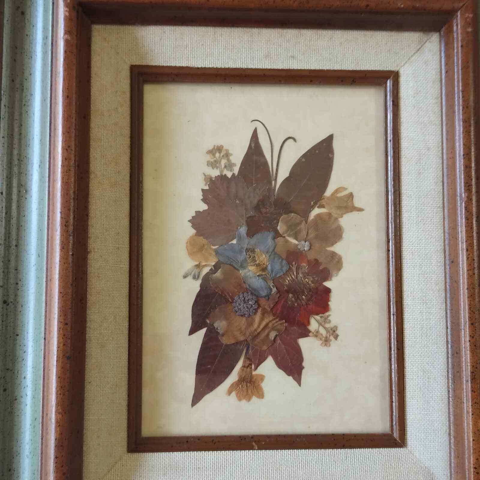 Dried Wild Flowers Dogwood Leaves Naturalistic Green Brown Framed Picture
