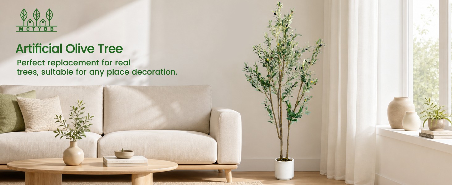 Olive Trees Artificial Indoor,Fake Olive Tree 6FT Tall 1Pack with White Planter,