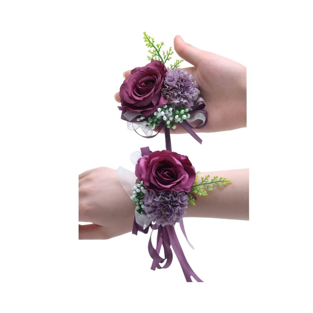 2 Rose Wrist Corsage and Boutonniere Set, Silk Flower for Bride and Men, Prom…