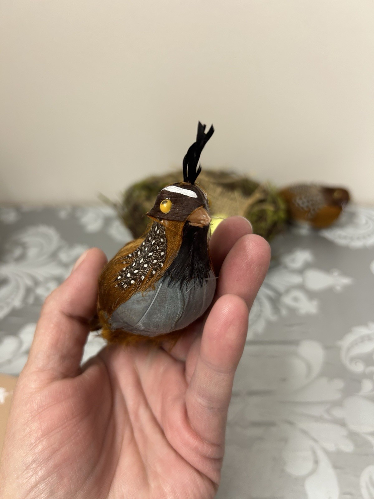 Feathered Artificial Birds And Nest Beautiful Home Decor