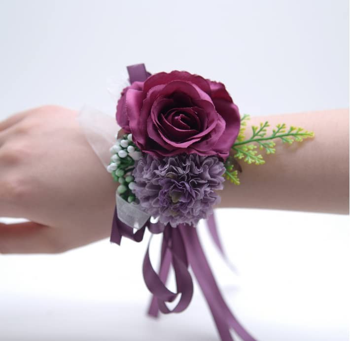 2 Rose Wrist Corsage and Boutonniere Set, Silk Flower for Bride and Men, Prom…