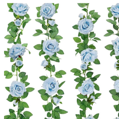 Artificial Blue Floral Rose & Vine Garland Floral Decor Party – ONE 6′ PIECE