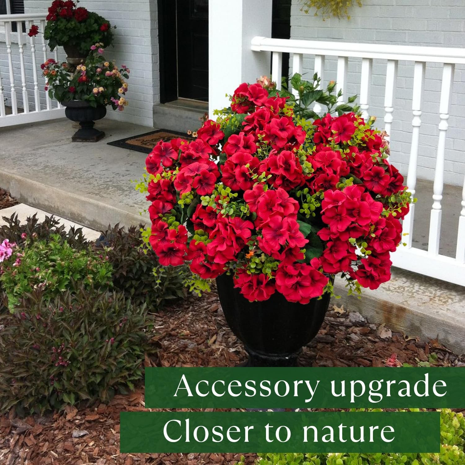 Artificial Geranium Flowers Outdoor Decor 6 Bundles UV Resistant Red Faux Silk