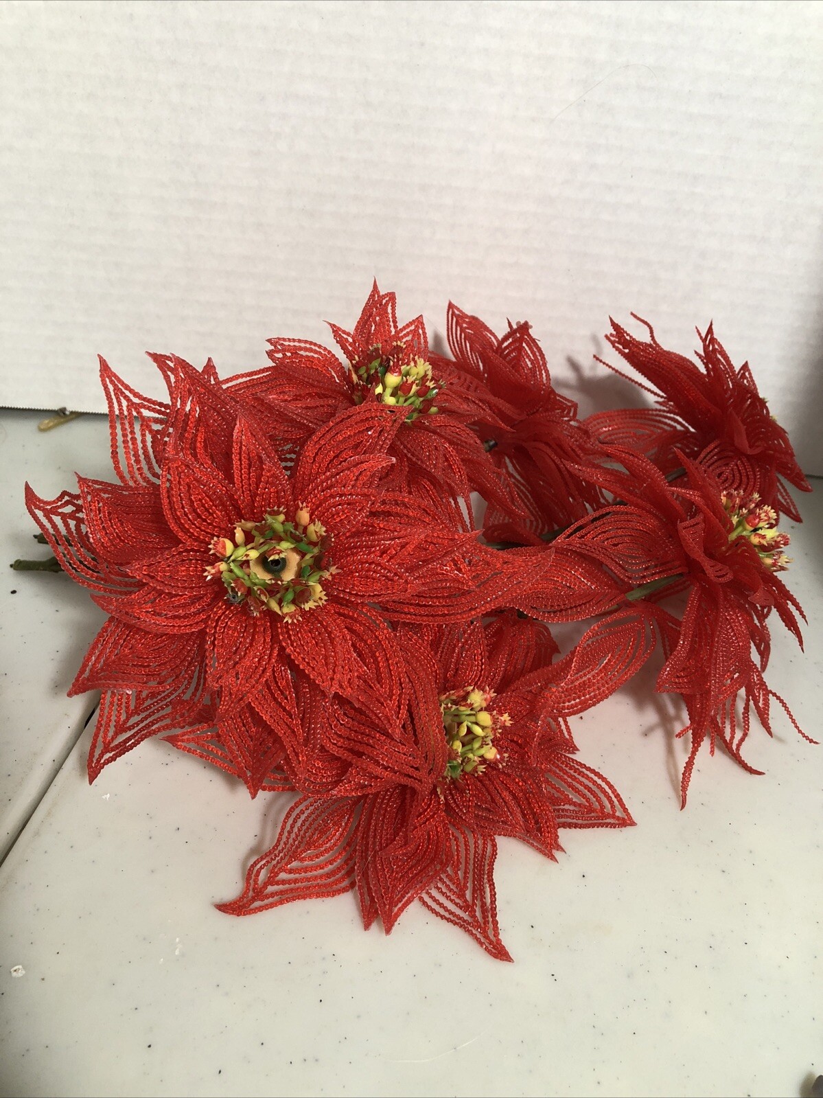 vntage poinsettia plastic foilage stems floral picks artificial Flaw