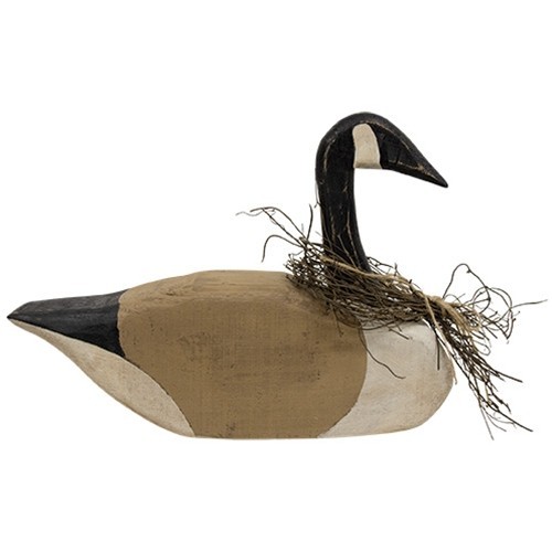 New Primitive LARGE CANADIAN GOOSE FIGURE WITH TWIG WREATH Statue Black Tan 15″