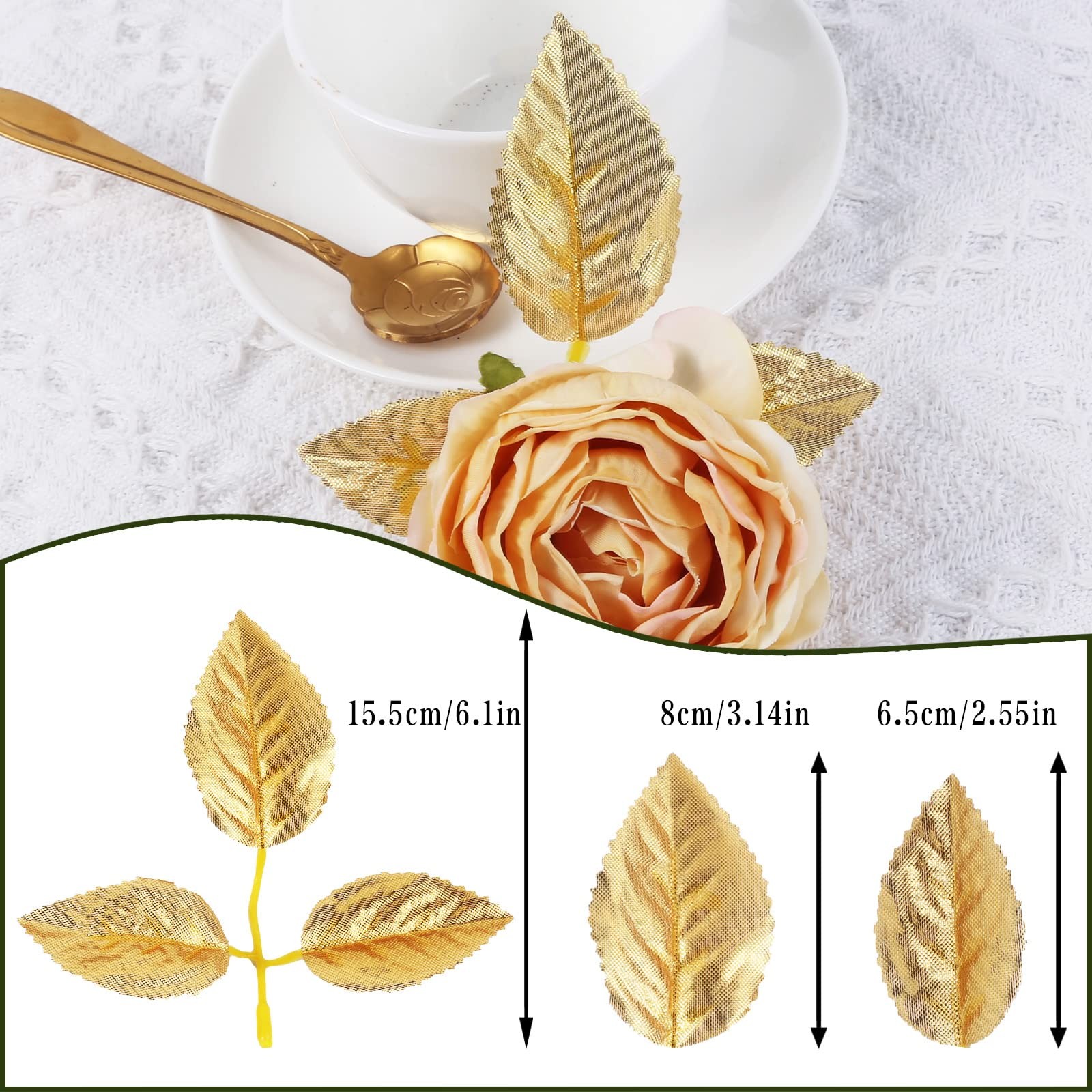 100 PCS Artificial Rose Gold Leaves Greenery Fake Rose Bulk Wedding Decor