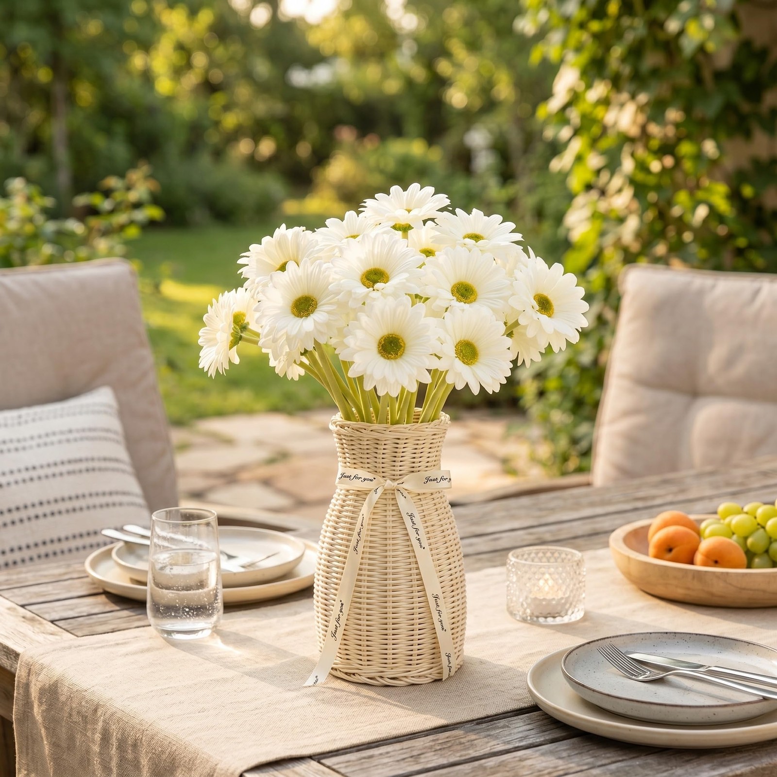 24 Pcs Artificial Gerbera Daisies Flowers 15 in White Fake Daisy Bouquet with…
