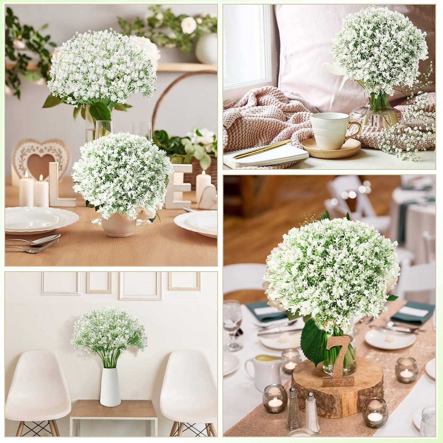 300 Pcs White Faux Baby’s Breath Flowers for DIY Wedding & Home Decor