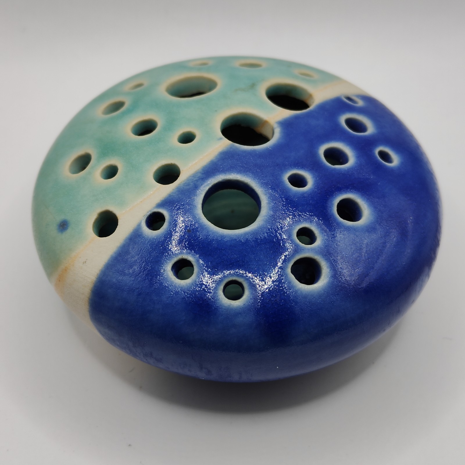Töpferei Velte Allgau Germany Art Pottery Vase Flower Frog Handmade Blue Aqua