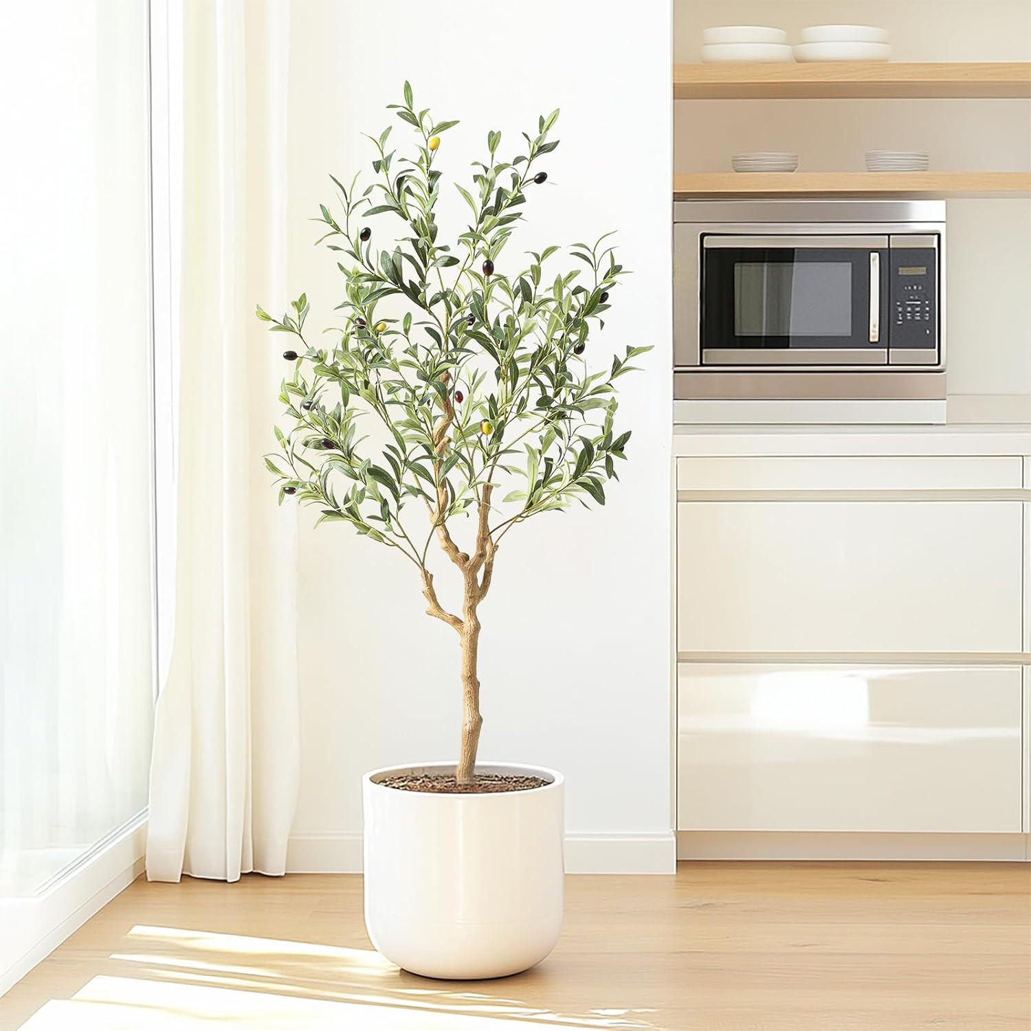 Tall Faux Olive Tree，4Ft(48In) Realistic Texture Potted Silk Artificial Olive Tr