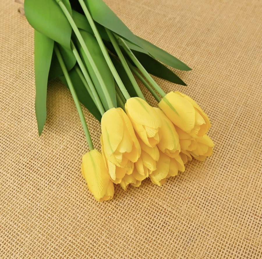 Set of 2 Artificial Yellow Tulip Standing Bunch 14″ Natural Looking NEW!