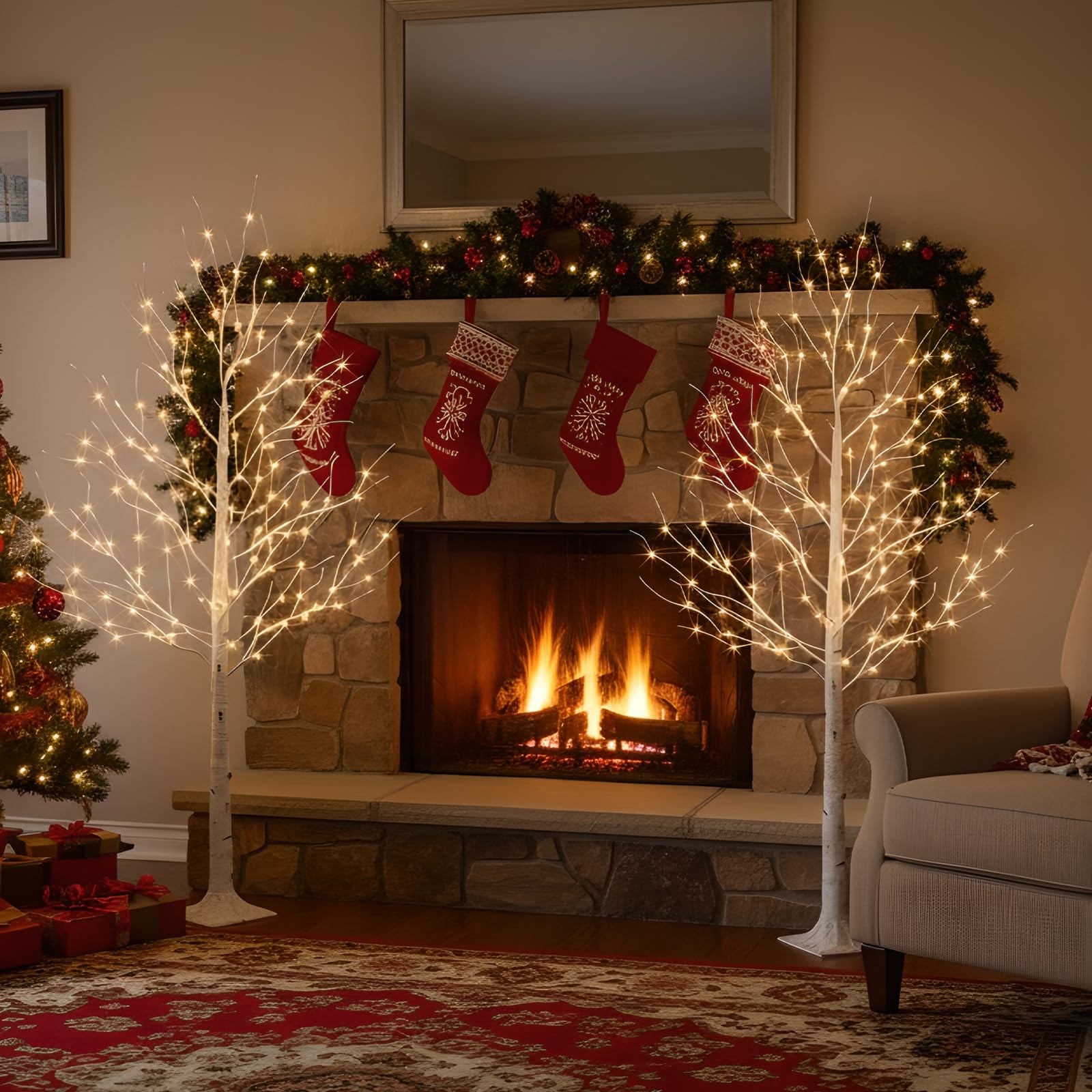 Lighted Birch Tree, 6ft White Christmas Trees with Timer & Dimmer Prelit Arti…