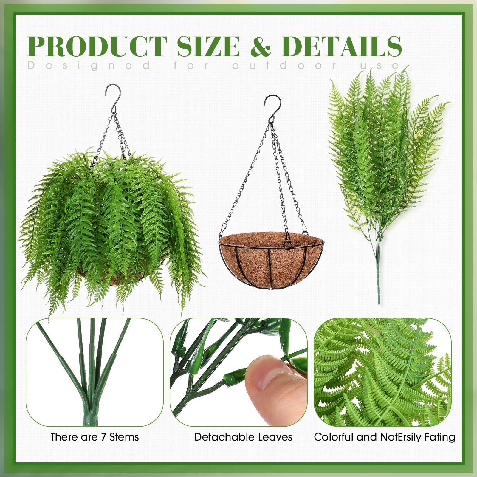 3 Pack Artificial Flowers Outdoor Fake Fern Plants 3 Hanging Basket Planters …
