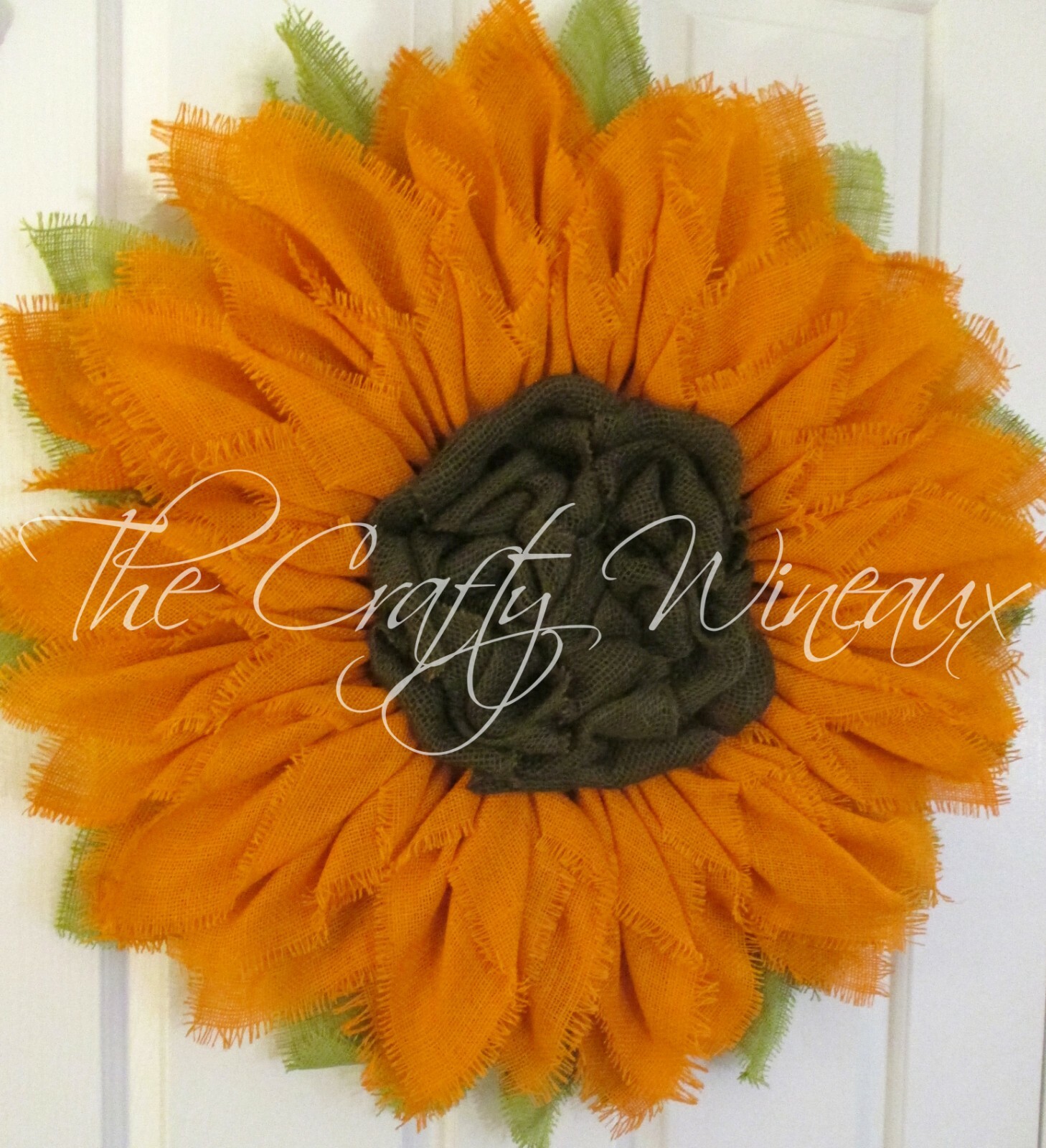 The Crafty Wineaux – Extra Thick 25″ Orange Burlap Sunflower Wreath