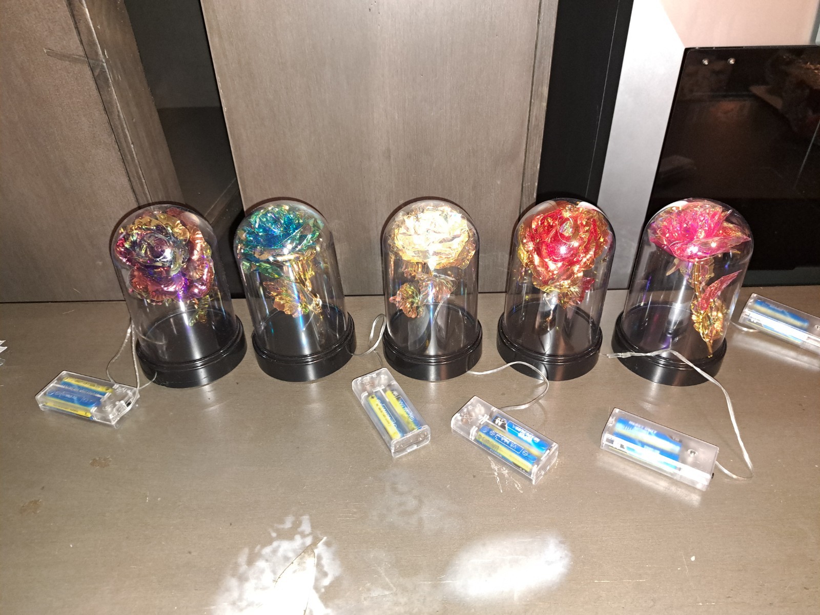 Light up fiber optic roses in Plastic Dome
