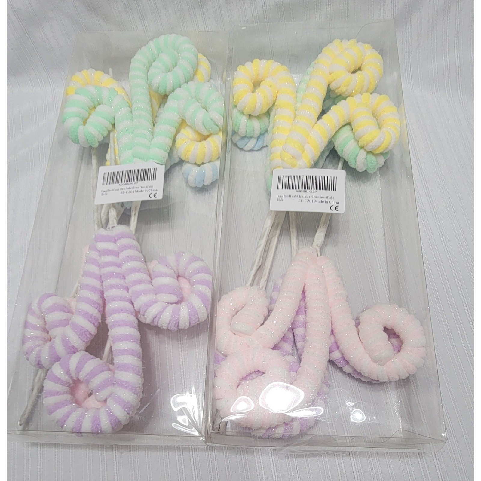 Pastel Striped Curly Floral Picks Glitter Wreath Decor Stems 2 Pack