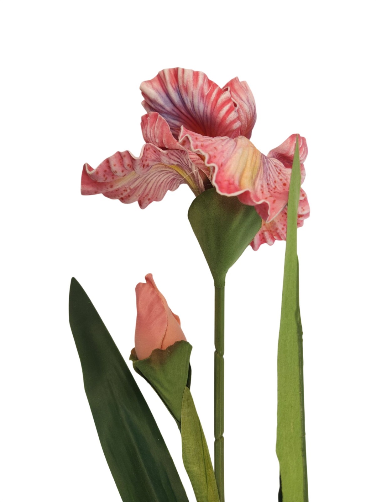 Artificial Iris Flower 33 Inch Tall Pink Faux Iris Stem Hand Painted Look Floral