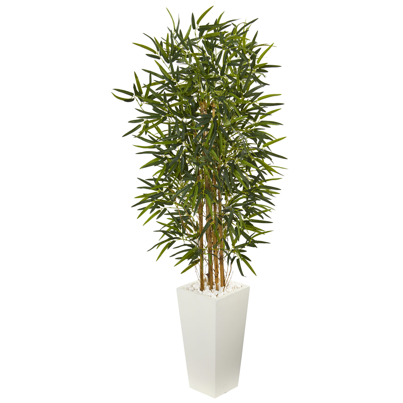 Nearly Natural 5.5’ Bamboo Artificial Tree In White Tower Planter Home Decor