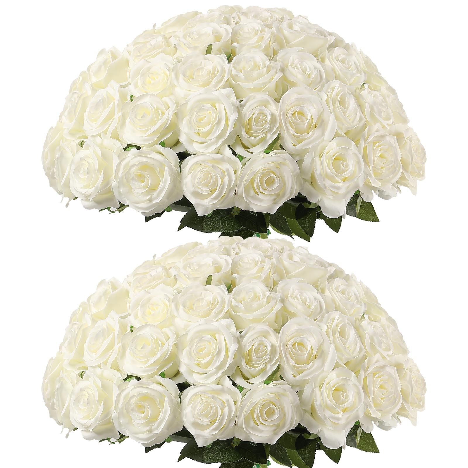 60 Pcs White Roses Artificial Flowers Bulk, Silk Roses with Stem Realistic Wh…