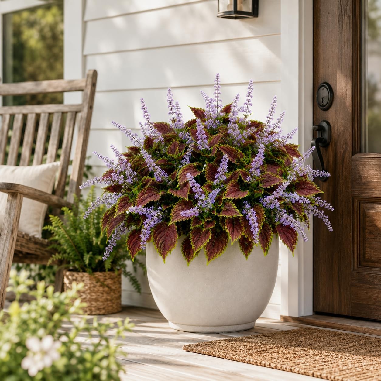 Artificial Coleus Flowers for Outdoor Planters, Realistic Faux Plant with Full