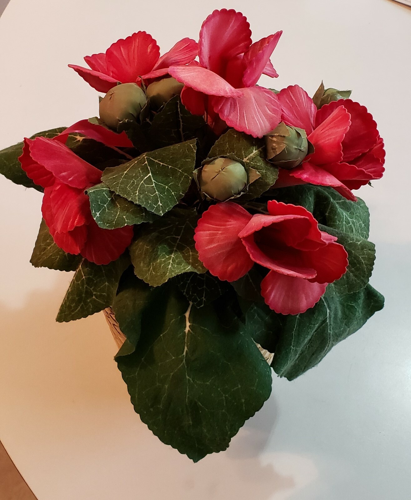 Artificial House Plant in Woven Basket Pink Flower Blooms Floral Decor Unusual