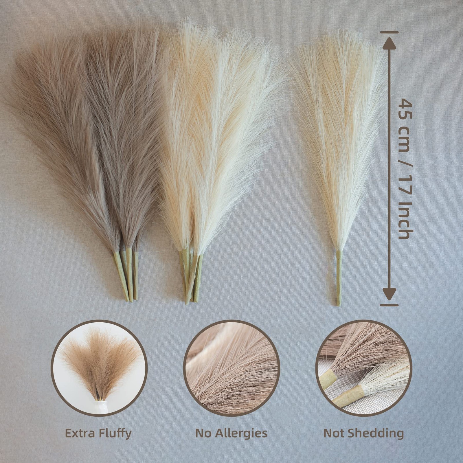Pampas Grass Decor, Fluffy Faux Pampas Grass 6 Stem 18″/45cm Pompous Grass Sm…