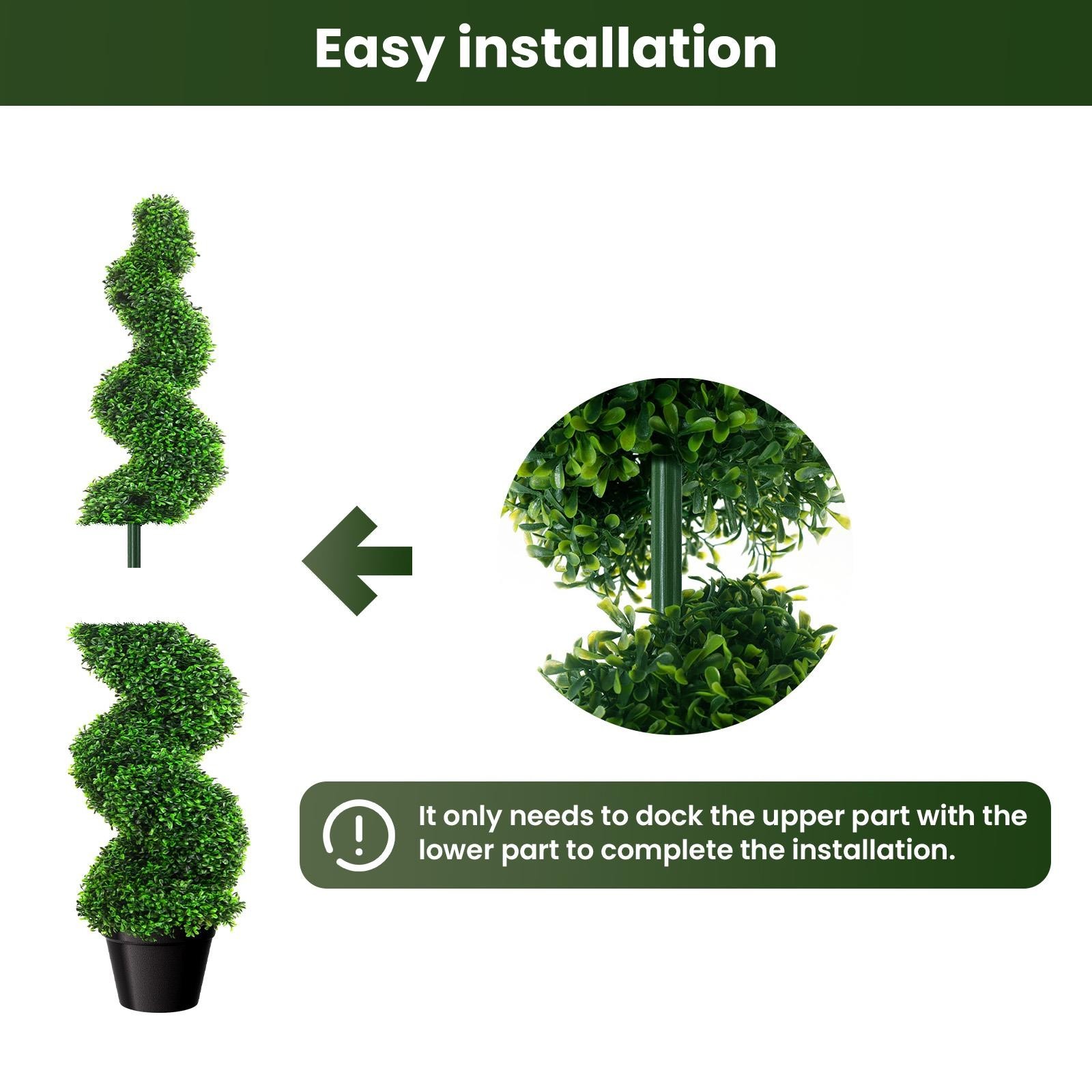 3FT 2 PCS Realistic Artificial Spiral Boxwood Topiary Trees w/Durable Pot