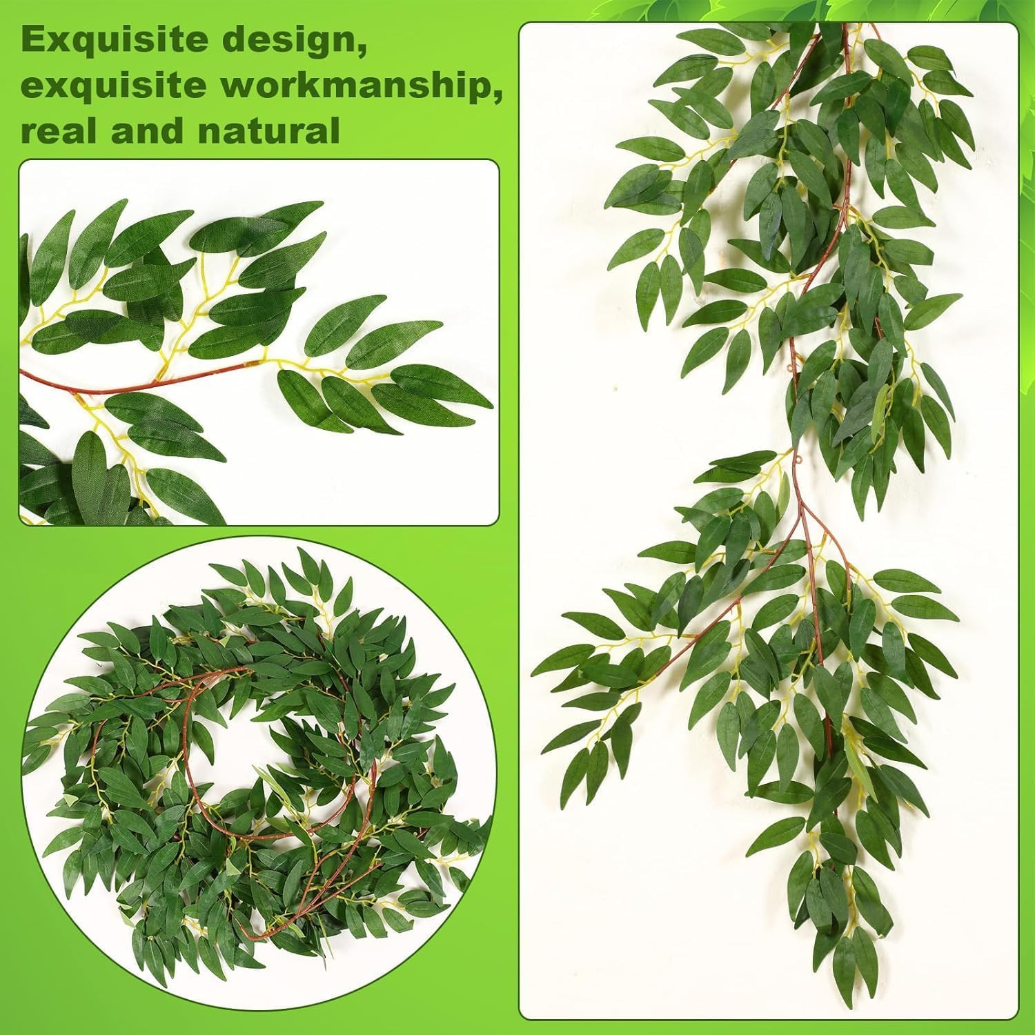 135Ft Faux Greenery Willow Leaf Garland for Wedding & Party Decor (48 Pack)