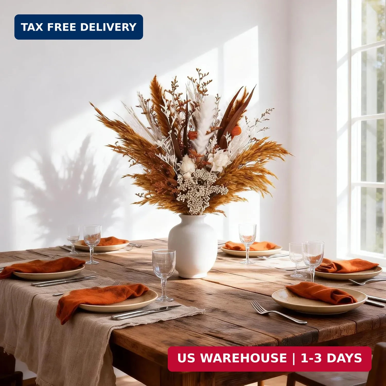 17″ Boho Dried Flower Bouquet – Natural Pampas Grass & Real Flowers for Spring H
