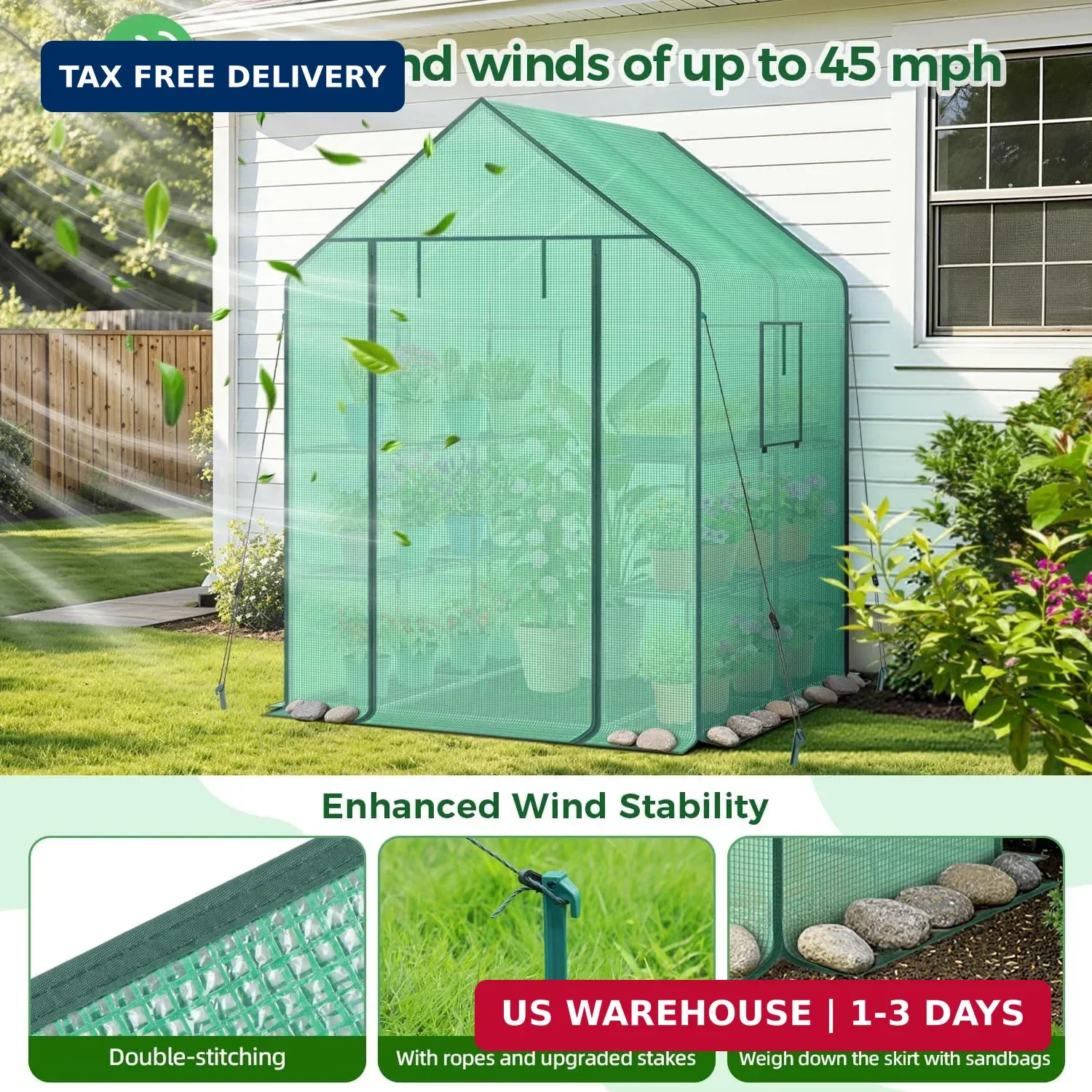 Ohuhu Greenhouse for Outdoors with Screen Windows, 57 x 57 x 76” Walk in Plant