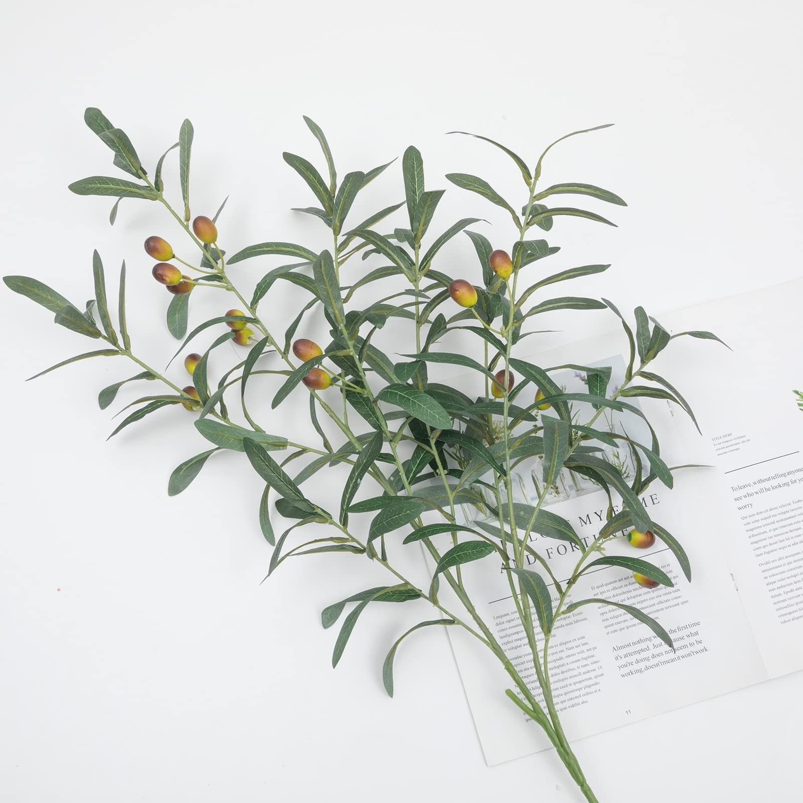 3 PCS 39″ Tall Faux Olive Tree Branches – Artificial Greenery Stems for Vases