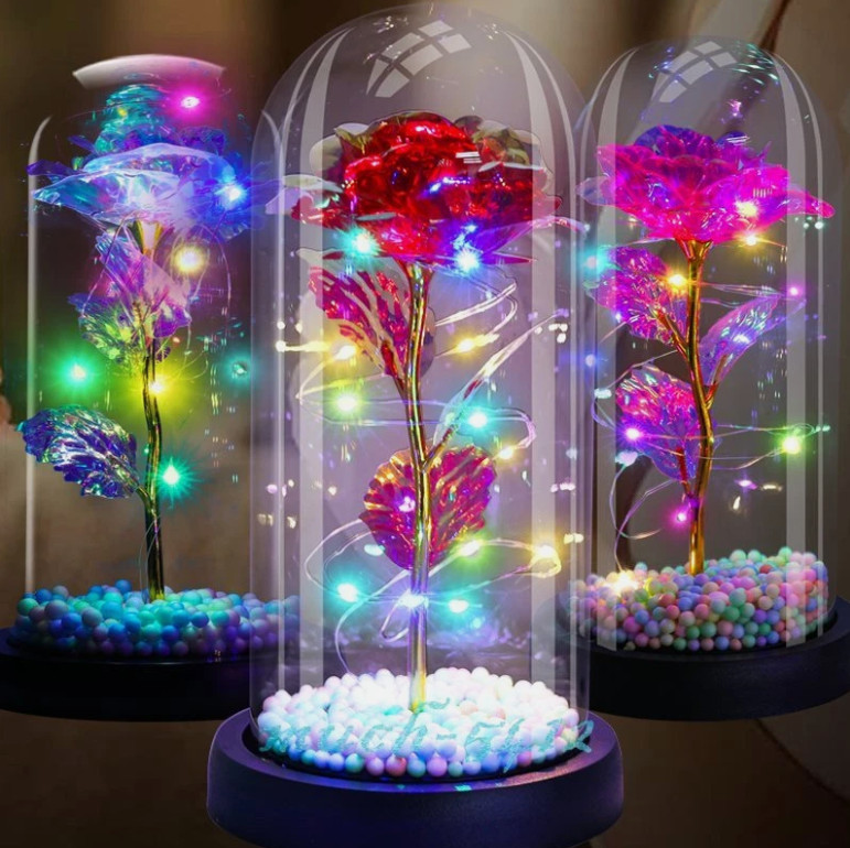 Forever Eternal Galaxy Rose In Glass Dome LED Flower Light Valentine’s Day Gift.