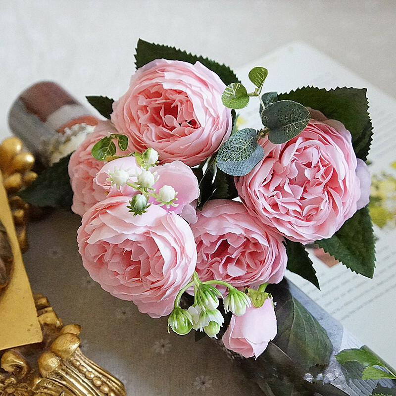 Rose Peony Bouquet Fake Flower Artificial Silk Floral Bridal Party Home Wedding