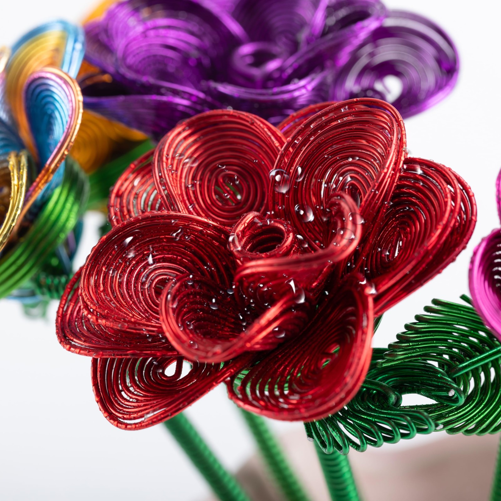 6Pcs YTBBGS Colorful Metal Bouquet Rose Artificial Flowers,Fake Rose with Wat