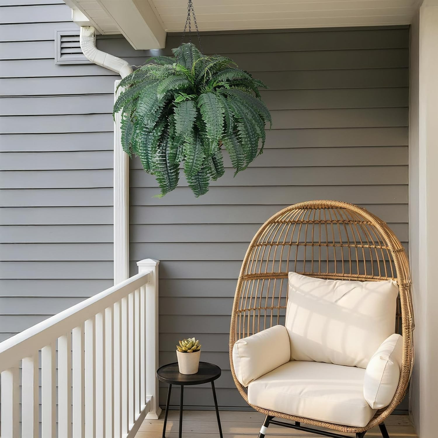 72 Frond Faux Ferns 48in in Waterproof Hanging Baskets – 2 Pack for All Seasons
