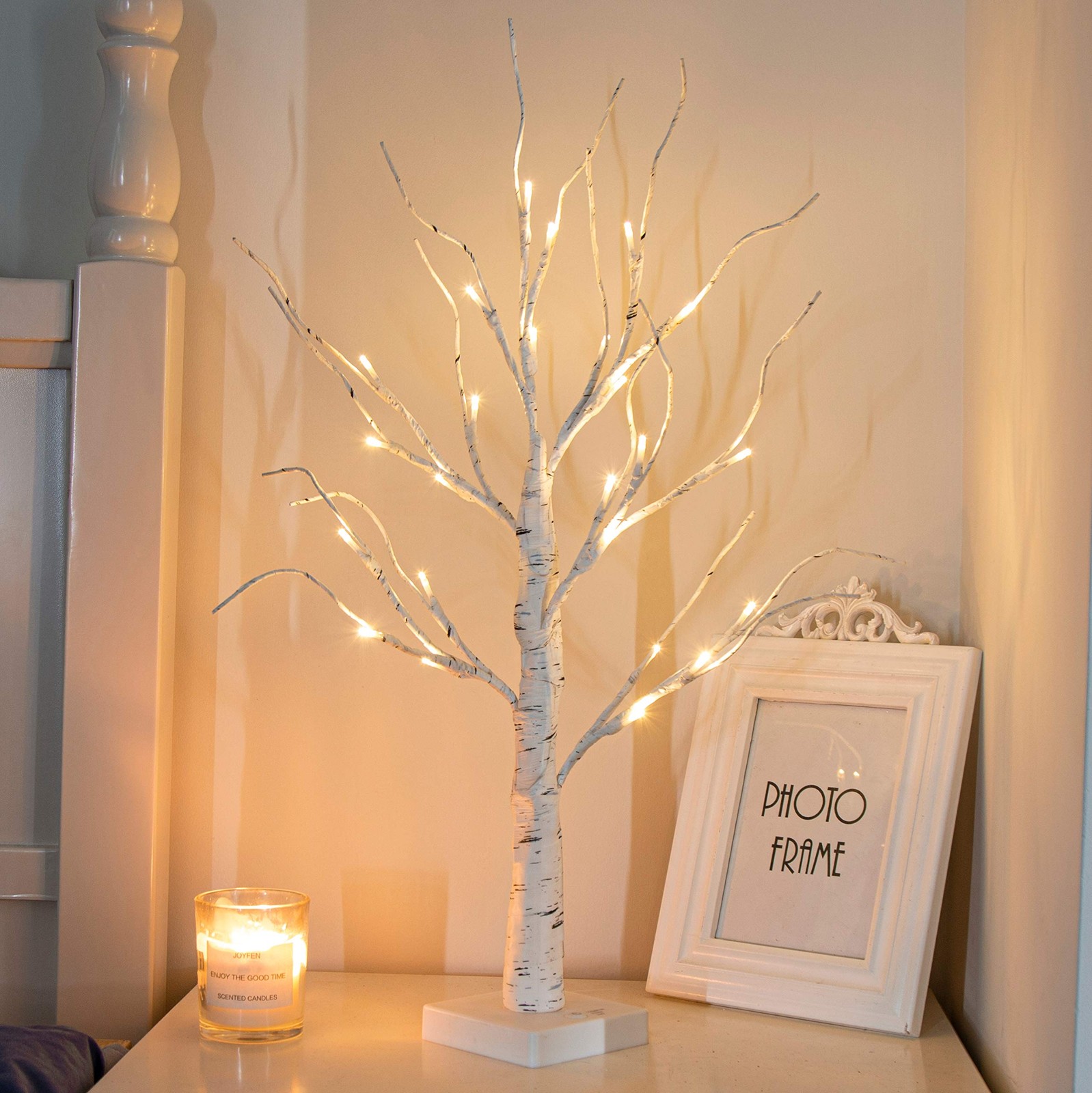 PEIDUO Artificial Tree for Christmas Decorations, 2FT Birch Tree with LED Lig…