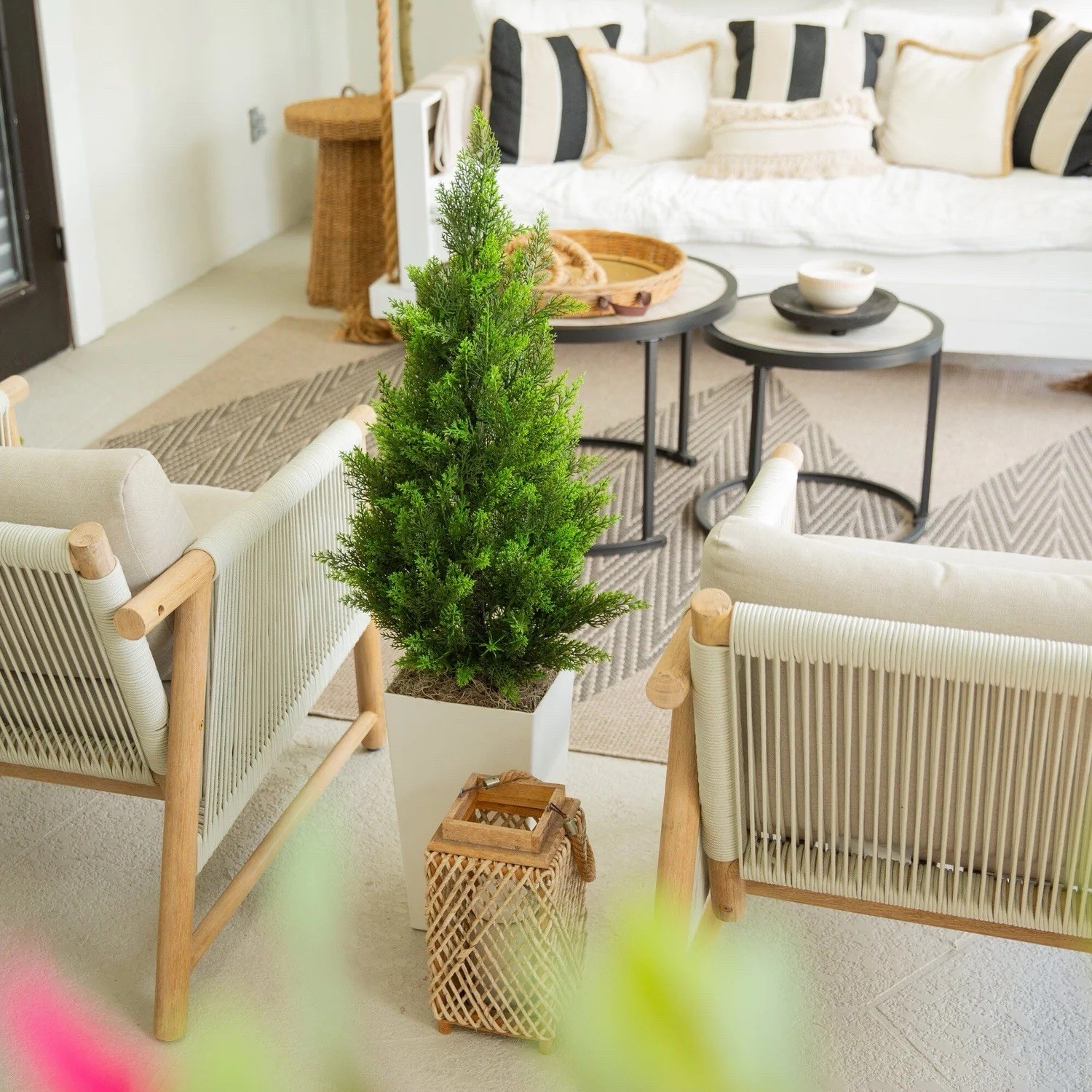45″ UV Resistant Artificial Cedar Tree in White Planter Indoor/Outdoor