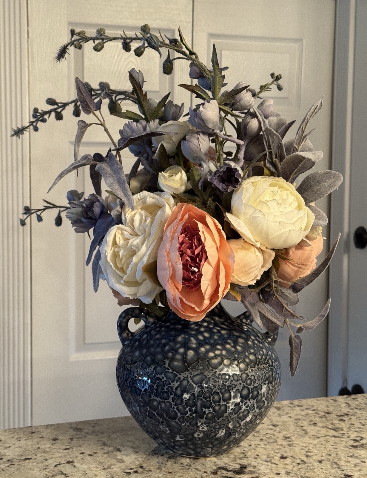 Floral Arrangement Pink And White Peonies Hydrangeas In White Ceramic Vase Big!