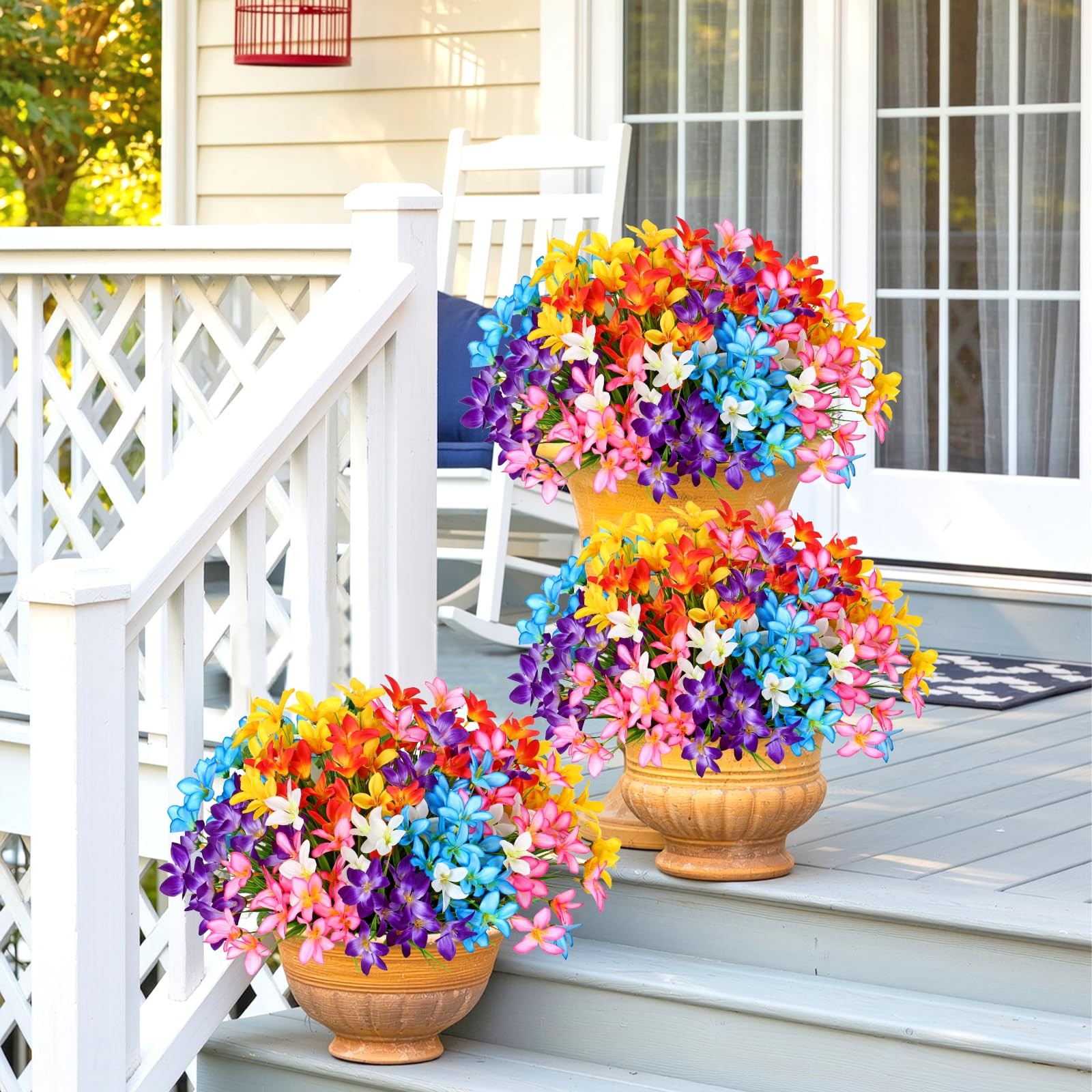 12 Bundles Artificial Flowers for Outdoor Indoor Colorful Plastic Silk Faux F…