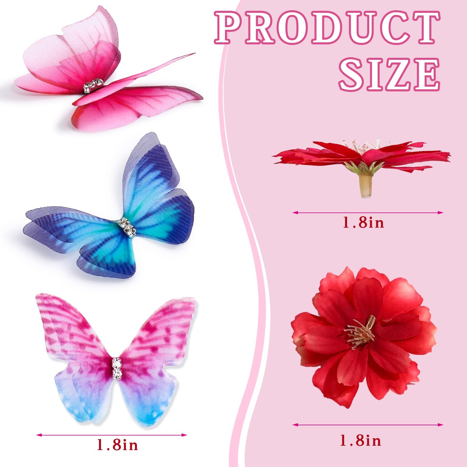 100 Pcs Faux Floral Head Organza Butterfly Set for Craft 50 3D Small Ribbon F…