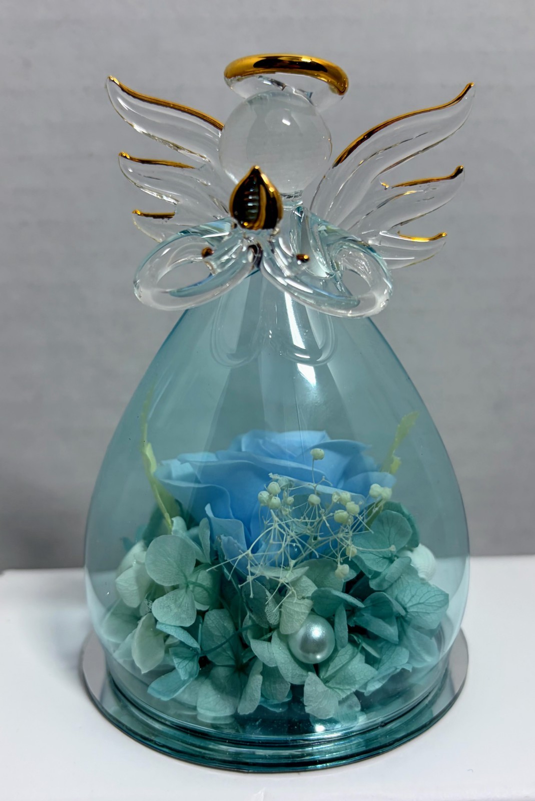 Glass Angel Figurine with Preserved Flowers – Eternal Rose ANLUNOB – Gift Box In