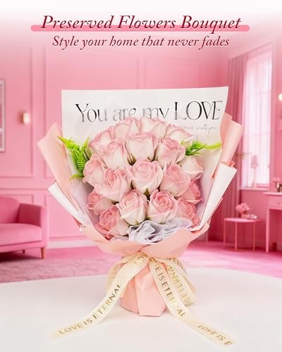 Roses Bouquet Artificial Flower Eternas Rosas with Necklace Preserved Pink Pure