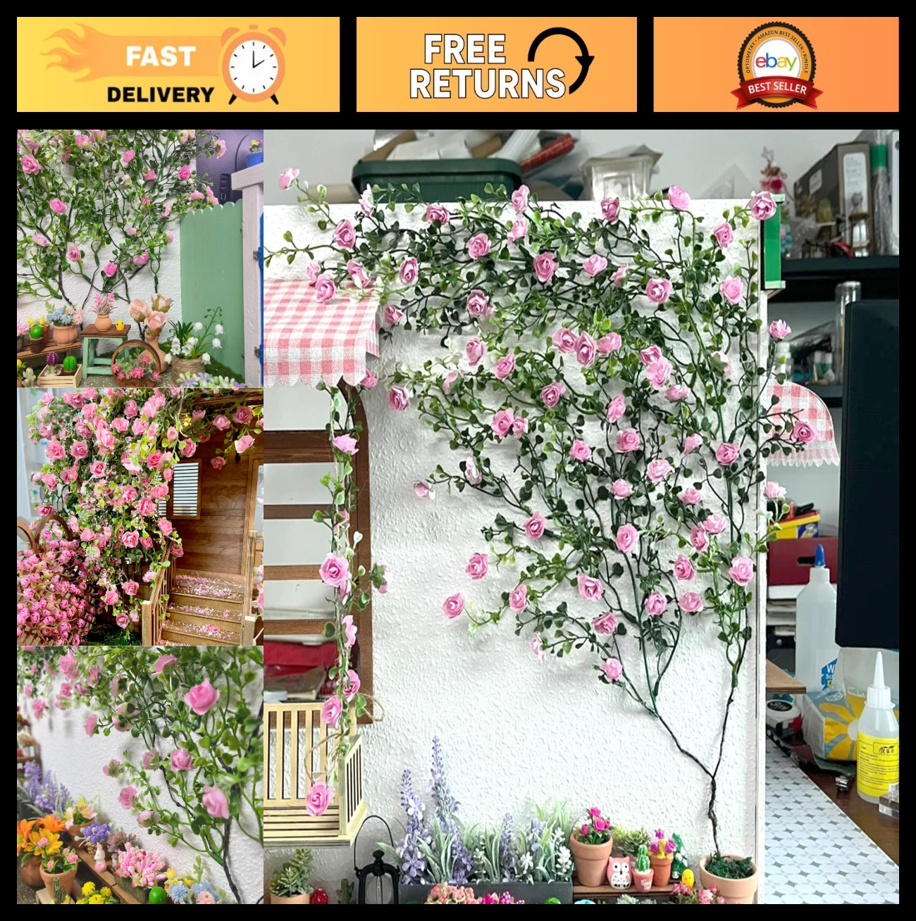 Miniature Artificial Rose Vines – Cute Flower Decor for DIY Fairy Garden, Model