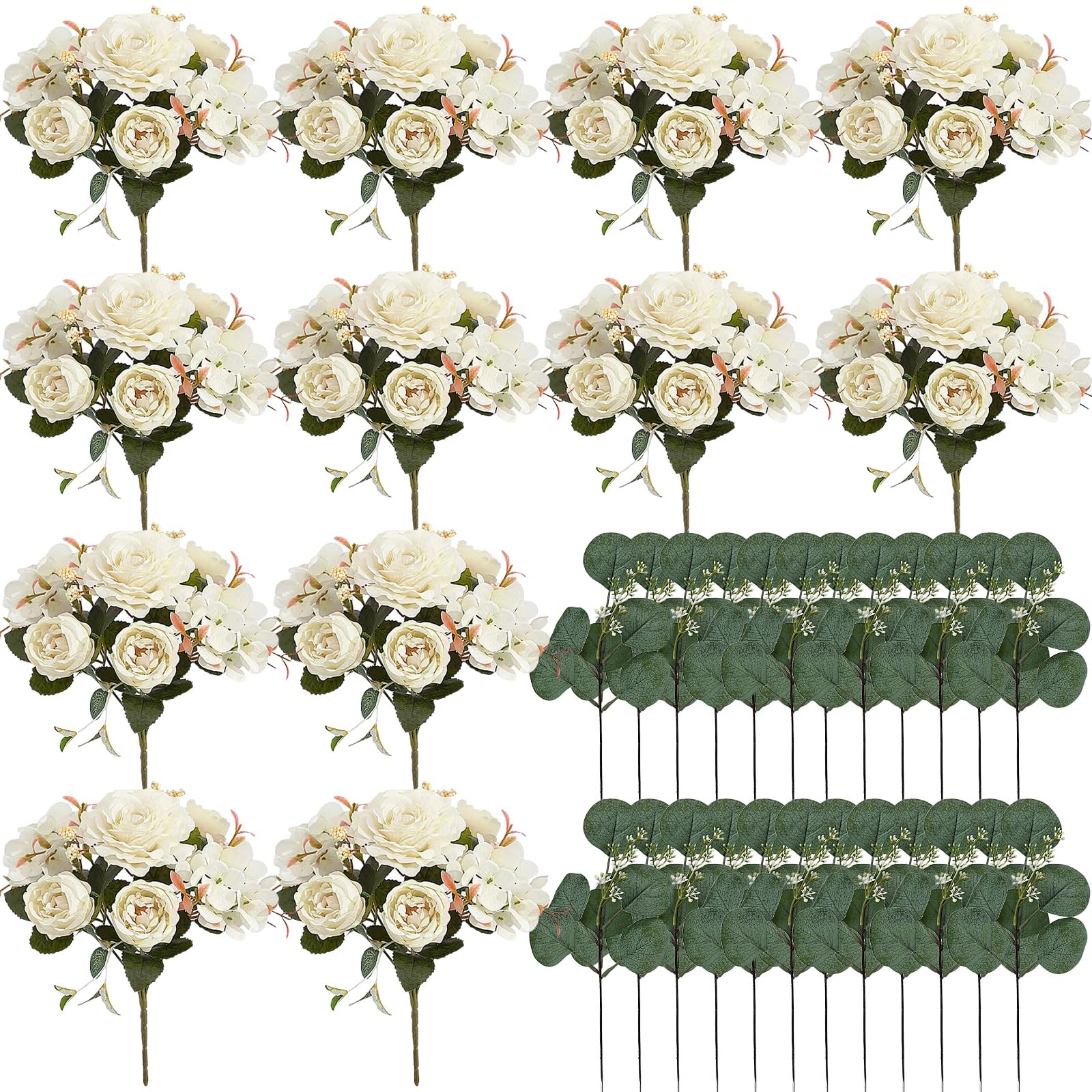 Peony Artificial Flowers, Faux Peonies Hydrangea Eucalyptus Bouquet 12 Packs …