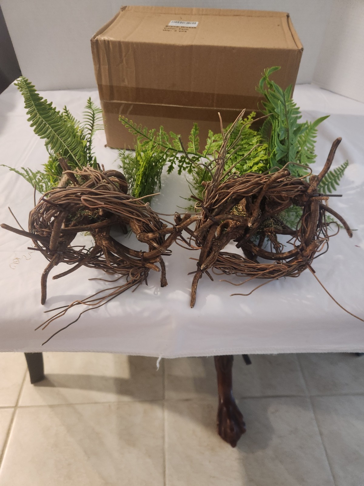 Artificial fern arrangements feature twisted wood and roots set of 2