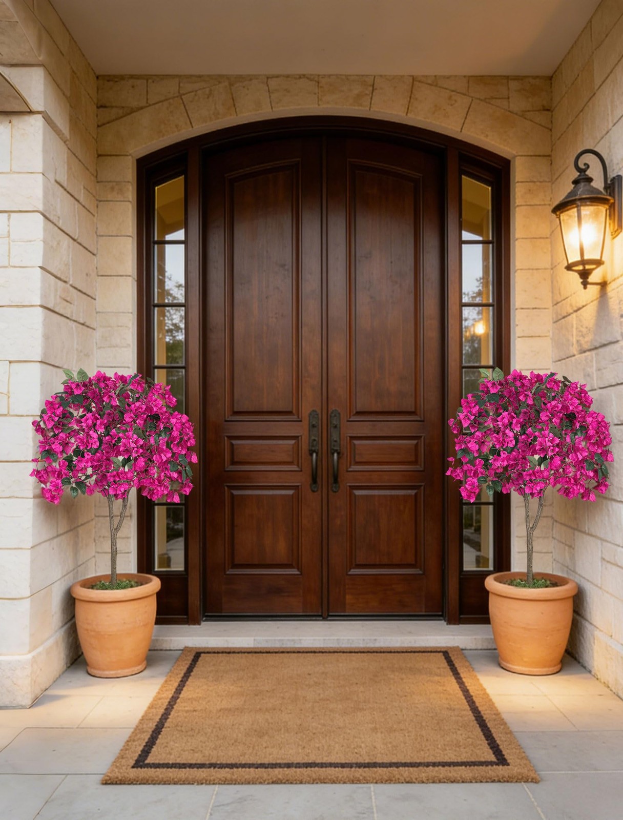 Bougainvillea Artificial Tree for Porch: 2-Pack 3.9ft Hot Pink Fake Flower Tr…